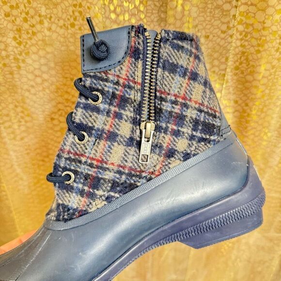 Sperry Navy Blue Saltwater Wool Plaid Duck Winter Boots Waterproof Snow Size 8 - Picture 8 of 8